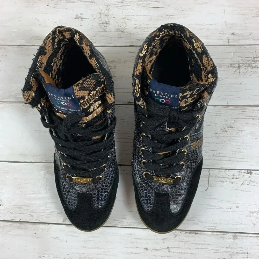 Serafini Luxury Sneakers Snake High Top Wedge 38
